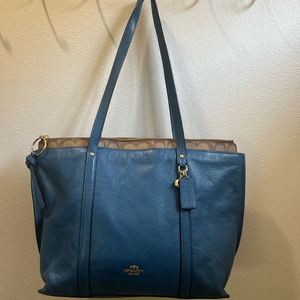Coach May Tote with‎ Signature Canvas Detail Blue